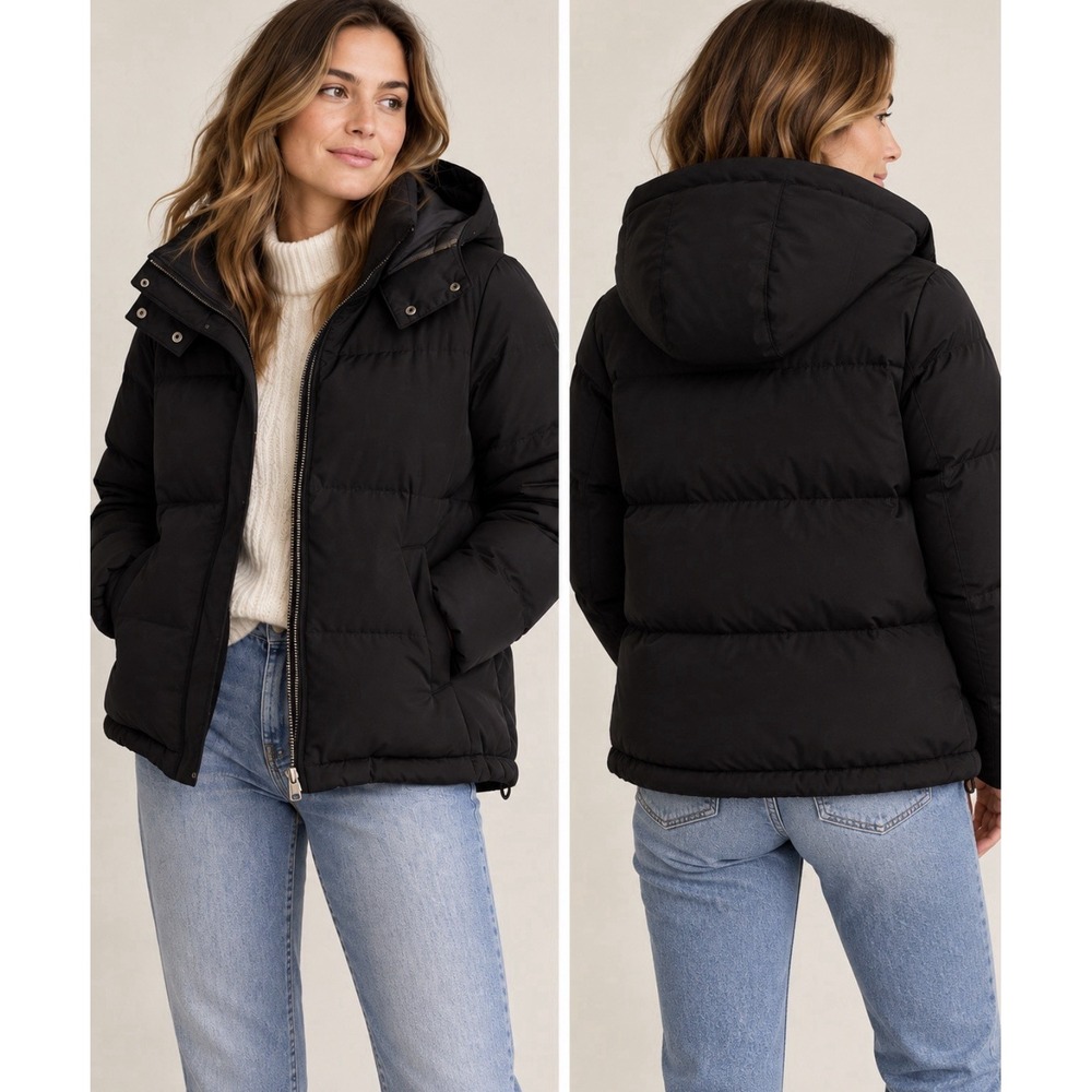 Madewell Quilted Down Puffer Parka Hooded Black Jacket Coat Size Small